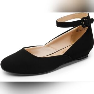 Dream Pairs Black Nubuck Ankle Strap Flats